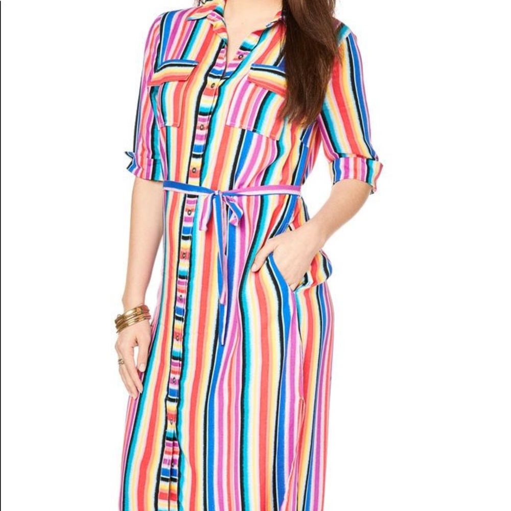 3/$30 NWT Charming Charlie Tillie Rainbow Stripe Dress with Pockets Size Small